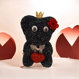 Sparkling Princess Black Teddy Bear with Red Heart & Rose Accents and a crown